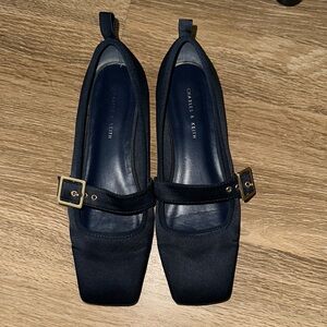 Charles & Keith Blue Satin Flats with Adjustable Straps